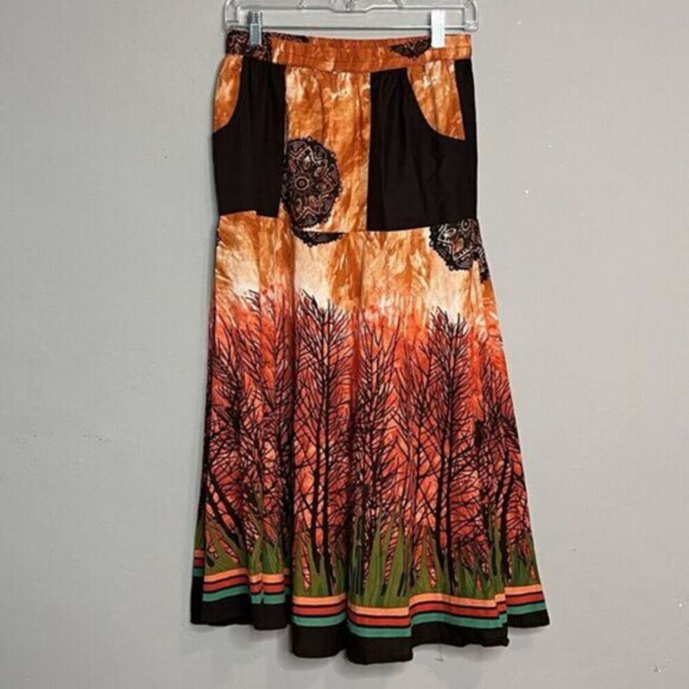 Uniti Casuals Pull-On Full Skirt Sz S Multicolor Pockets Bohemian Art to Wear